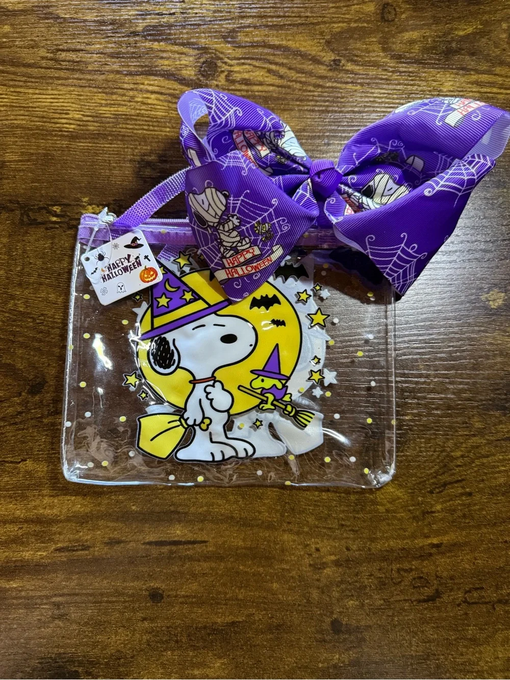 Snoopy Inspired Halloween Bundle – Clear Bag & Purple Hair Bow